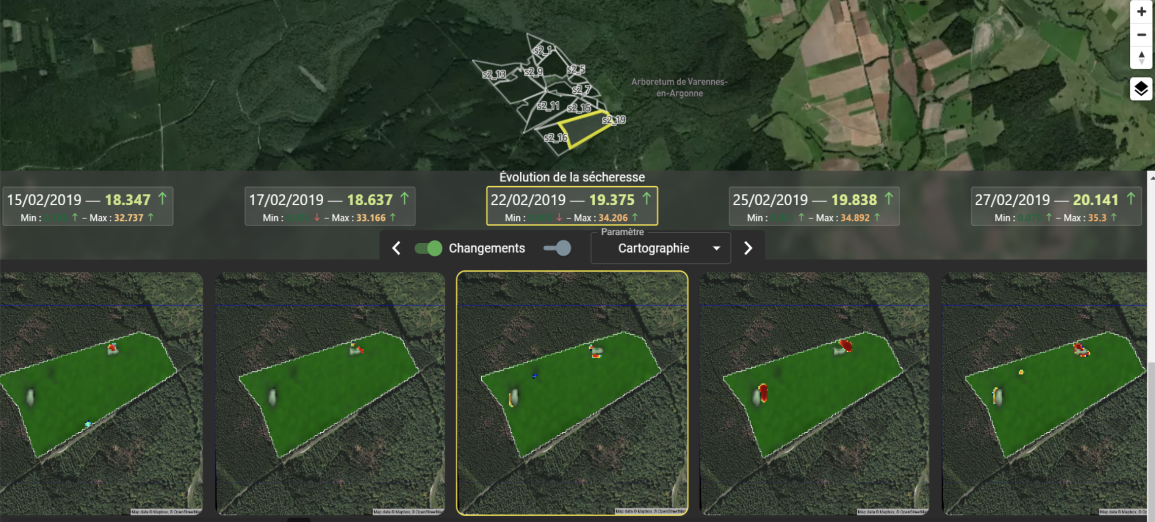 Analyse de changements spectraux sur série temporelle d’images satellitaires: détection de foyers de changement liées potentiellement à des attaques de ravageurs Analyse de changements spectraux sur série temporelle d’images satellitaires: détection de foyers de changement liées potentiellement à des attaques de ravageurs