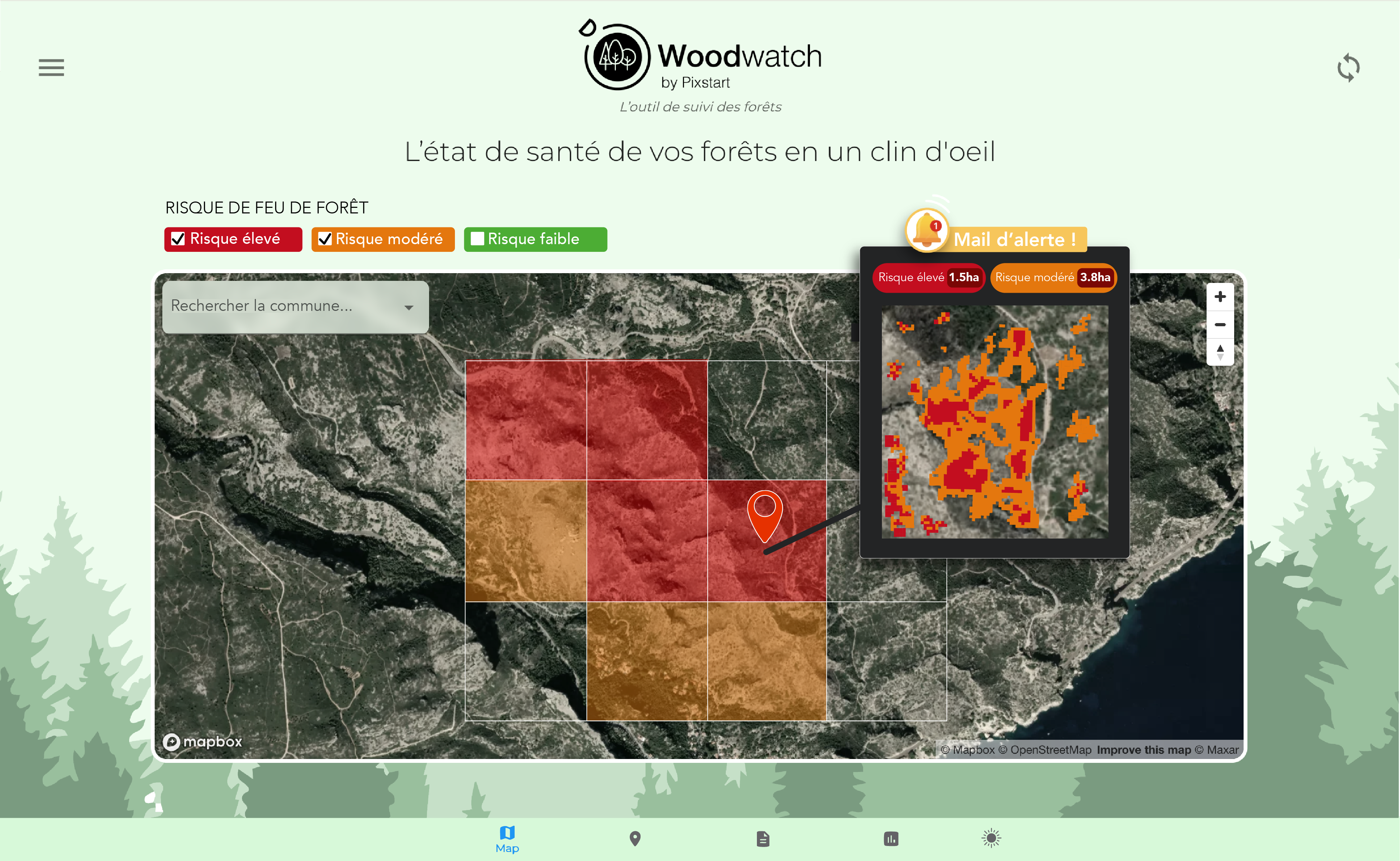 screen-incendie Détection inncendies - Application Woodwatch